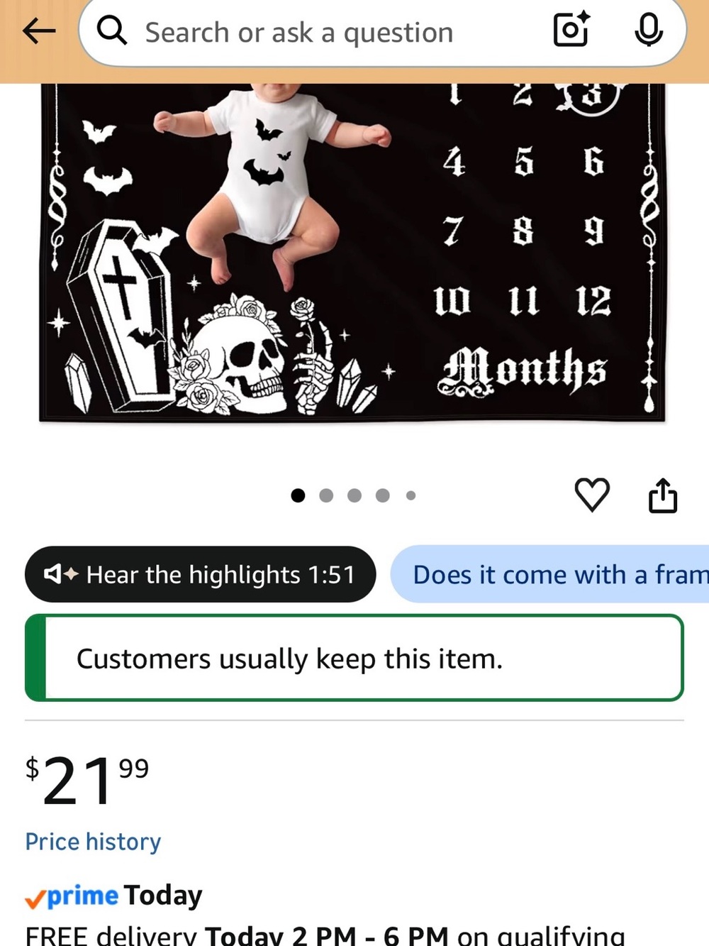 Gothic Baby Monthly Milestone Blanket, 40" X 50" - Picture 6 of 6